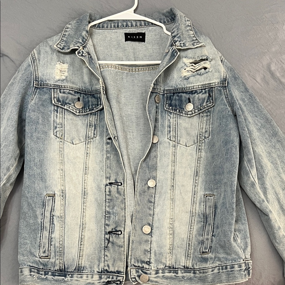 Aisen Women's Distressed Blue Jean Jacket